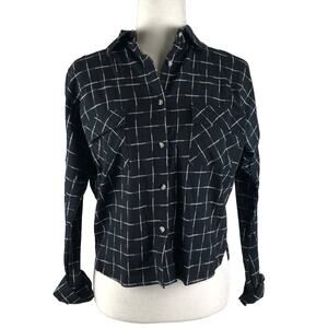 LOVE,‎ FIRE Black White Checked Plaid Flannel Top NWT Casual Neutral